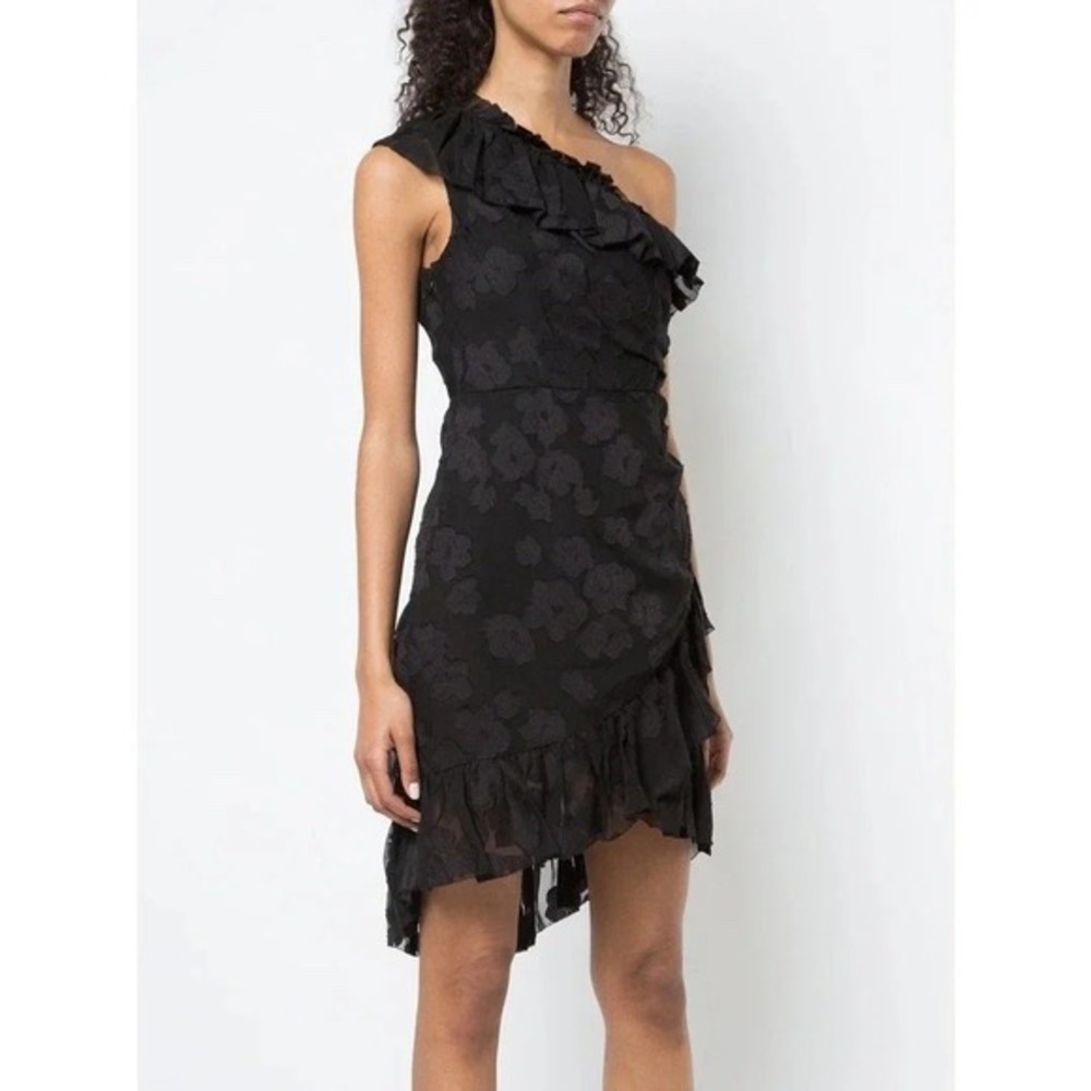 Ulla Johnson Black Silk Floral One Shoulder Ruffle Mini Dress Size 2